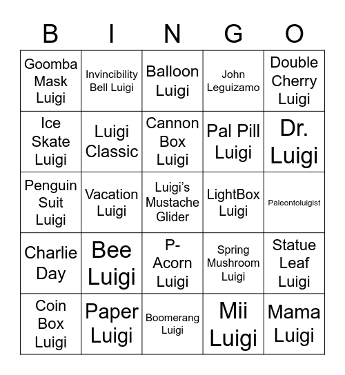 Zekrom Round 1 (Luigi) Bingo Card