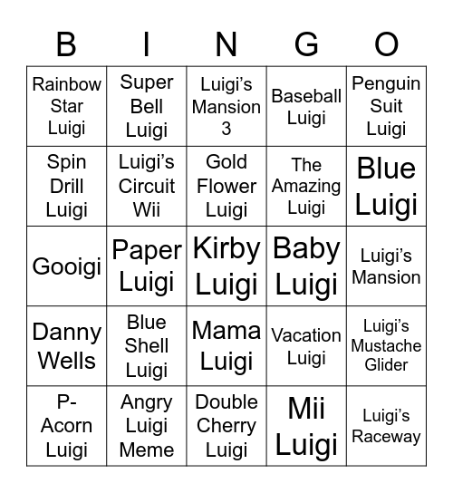 Kurisu Round 1 (Luigi) Bingo Card