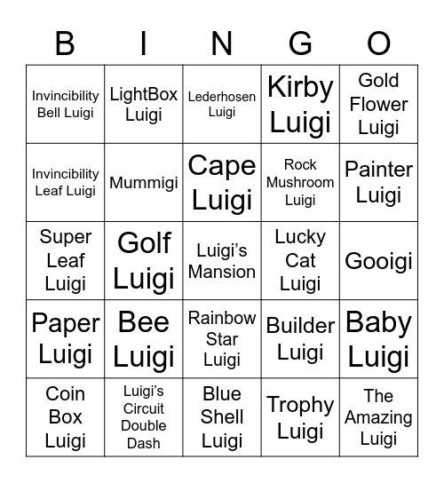 MarioMart Round 2 (Luigi) Bingo Card