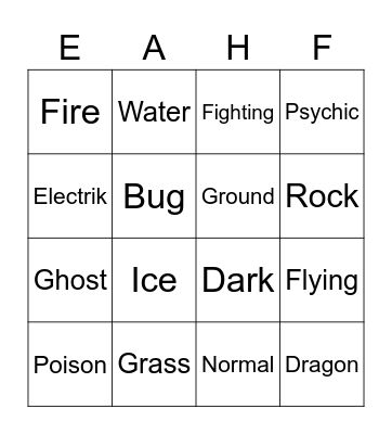 SHINY BINGO TYPE Bingo Card
