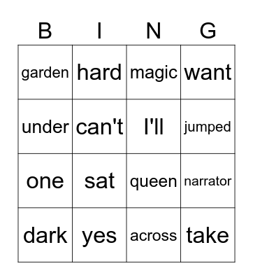 Spelling word Bingo Card