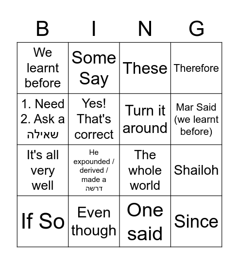 Gemora Part 1 Bingo Card