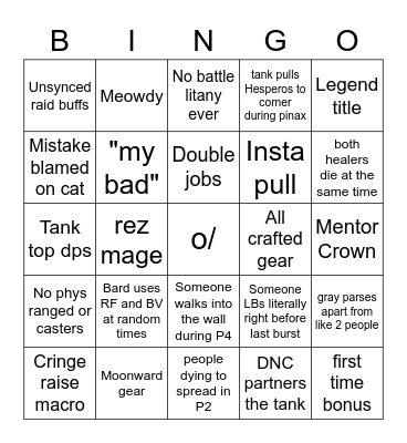 Normal raids bingo Card