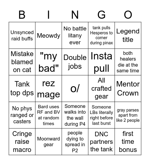 Normal raids bingo Card