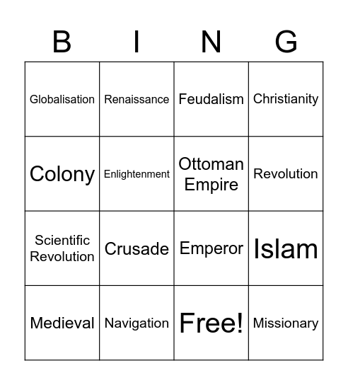 The Ancient to the Modern World Bingo Card