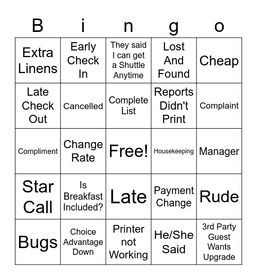 Morning Shift Bingo Card