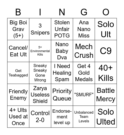 Overwatch Bingo Card