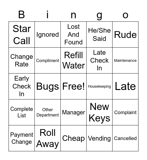 Evening Shift Bingo Card