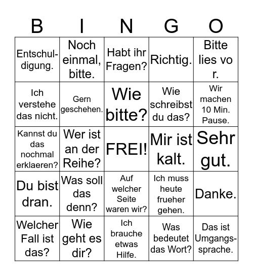 Deutschstunden- Bingo Card
