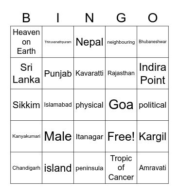 India Bingo Card