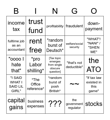 Julius talks tax in talky teatime Bingo Card