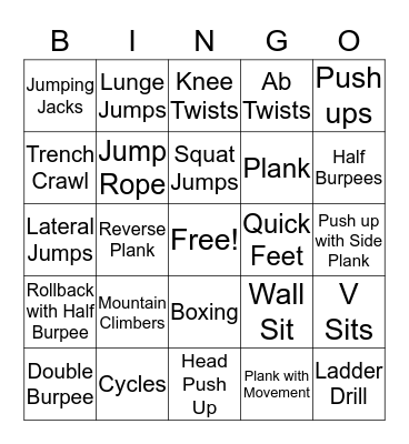 Fitness Bingo Card