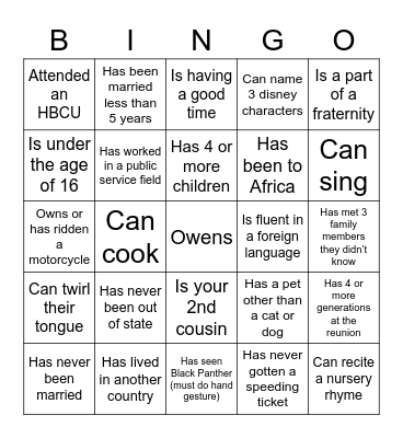 Untitled Bingo Card