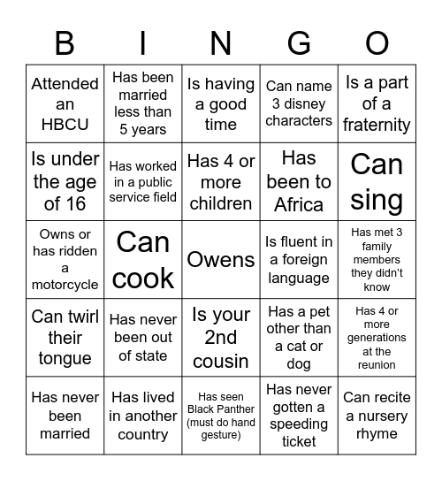 Untitled Bingo Card