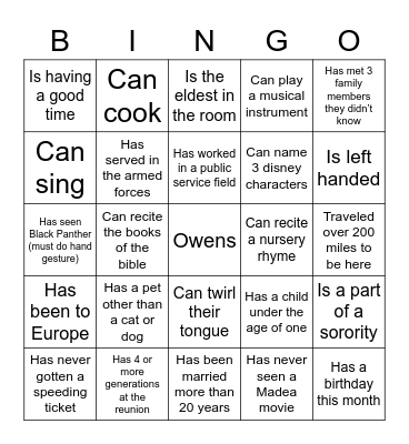 Untitled Bingo Card
