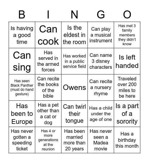 Untitled Bingo Card