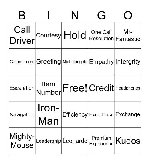 Untitled Bingo Card