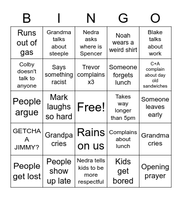 FH Road Trip Bingo Card