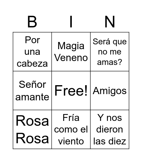 Bingo Musical Bingo Card