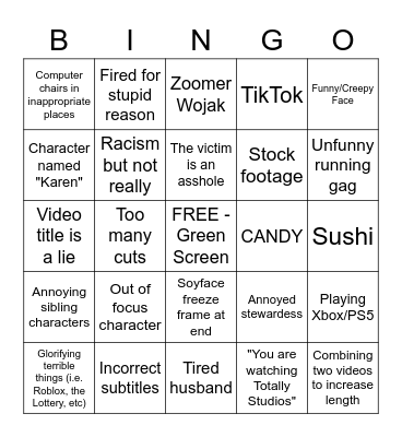 Totally Studios Bingo Card