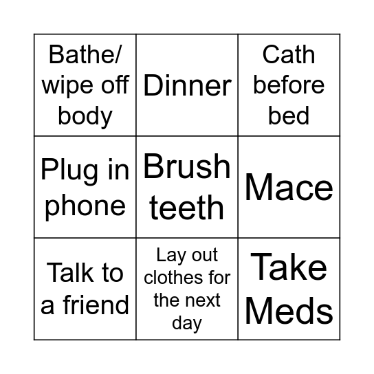 Saturday evening Bingo Card