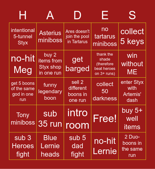 Hades Bingo (Fresh File) Bingo Card