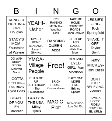 DSP Musical Bingo Card