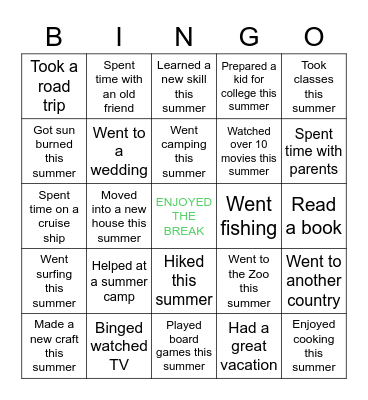 SEAD SUMMER Bingo Card