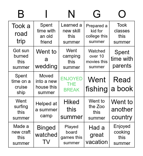 SEAD SUMMER Bingo Card