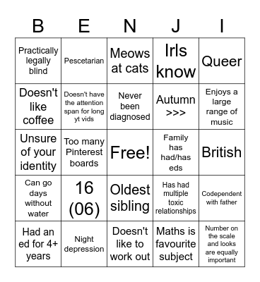 Benji Bingo Card