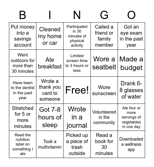 Holistic Wellness Bingo Card