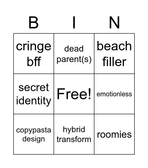 trope page Bingo Card