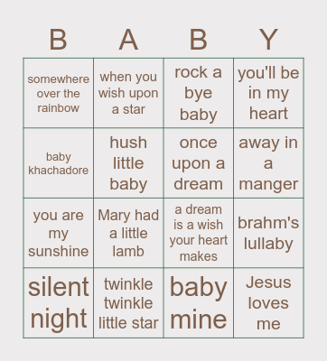 TATIANA'S LULLABY BINGO Card
