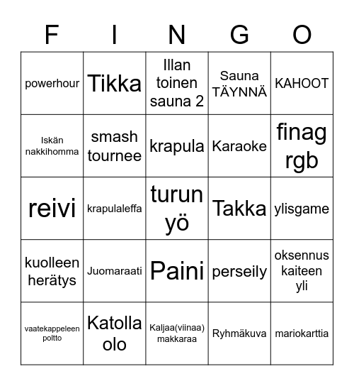 Finag mökkiohjelma bingo 2022 Bingo Card