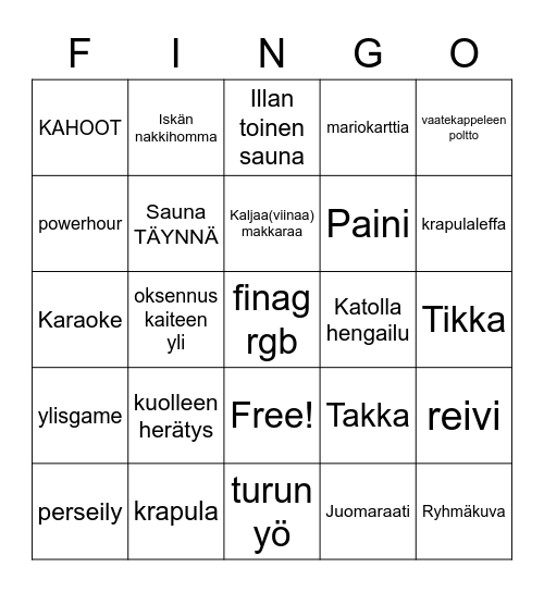 FINAG MÖKKIOHJELMA BINGO 2022 Bingo Card