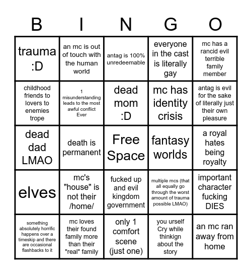 Starlit Greetings from the Dove Who Wants Me Dead Bingo :D Bingo Card