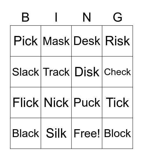 K/C Final Position Bingo Card