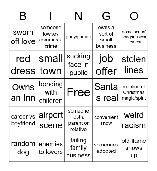 Hallmark Bingo Card