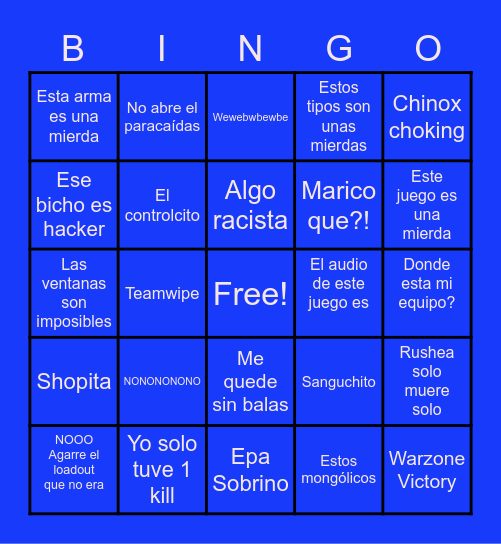 Kappa Warzone Bingo Card