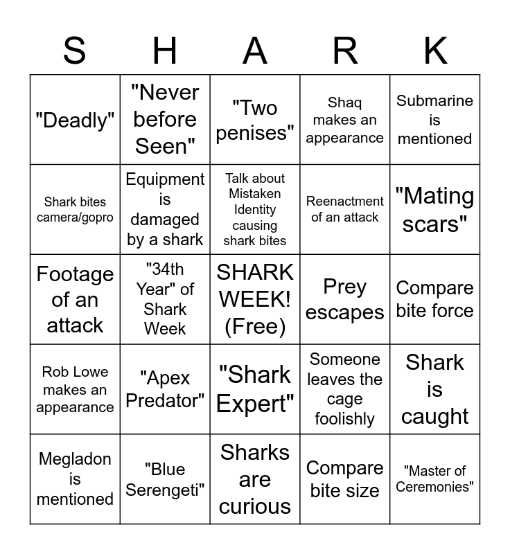 Shark Week Bingo Card