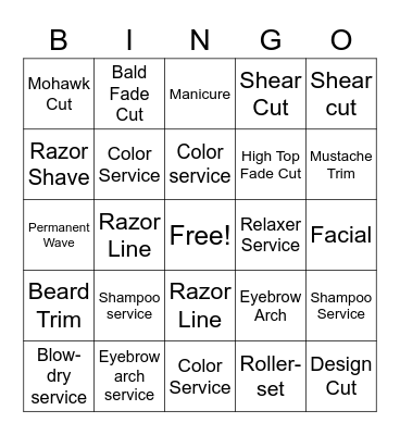 Barber Bingo Card
