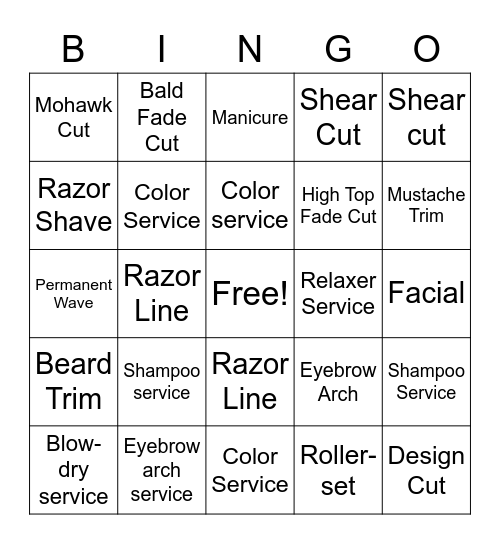 Barber Bingo Card