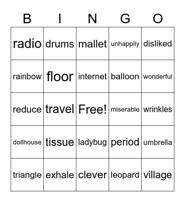 All Words 4 Bingo Card