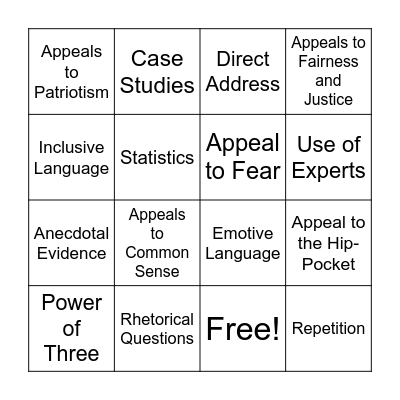 Persuasive Devices Bingo Card
