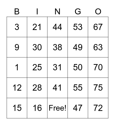 Untitled Bingo Card