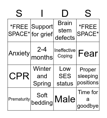 SIDS Bingo Card