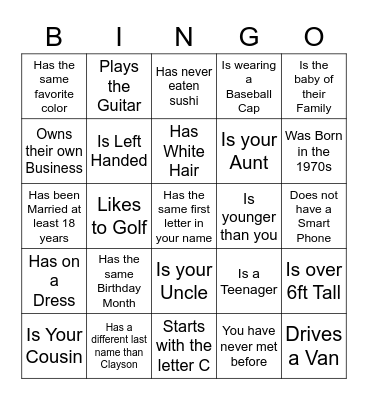 Clayson Family Reunion: Find Someone Who... Bingo Card