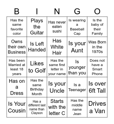 Clayson Family Reunion: Find Someone Who... Bingo Card