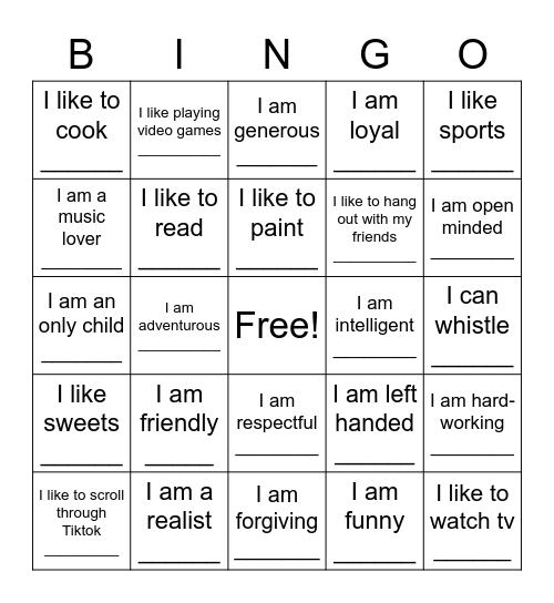 Get to Know You Bingo Card