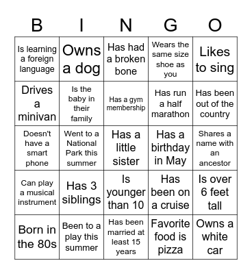 Clayson #3 Family Reunion: Find Someone Who... Bingo Card